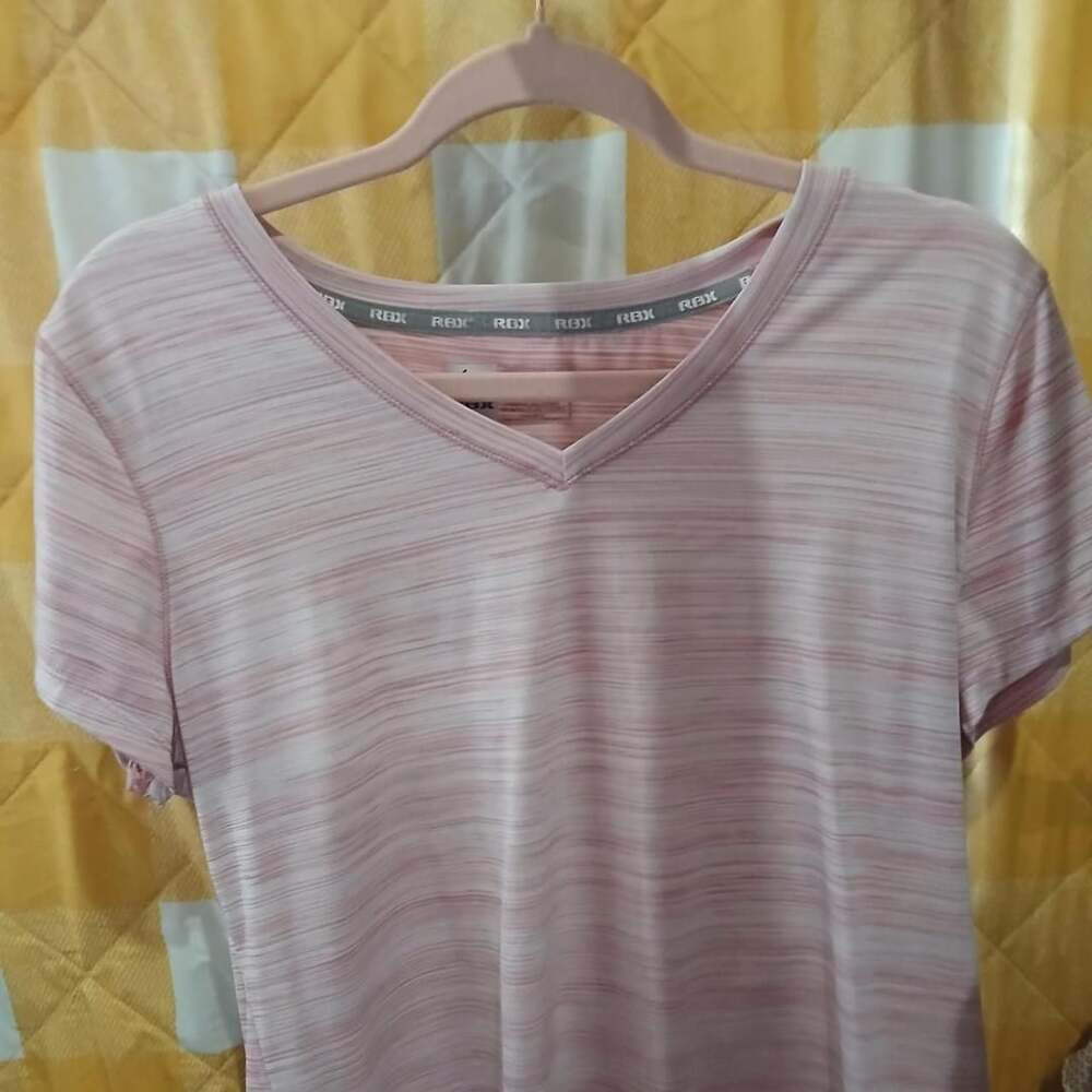 RBX X-Dri Pink Striped V-Neck Athletic T-Shirt